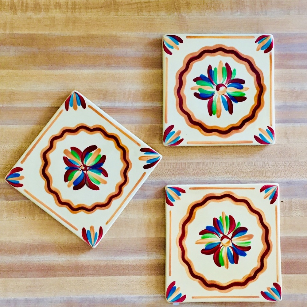 SLAH Set of 3 Hand Painted Trivets Siena EUC